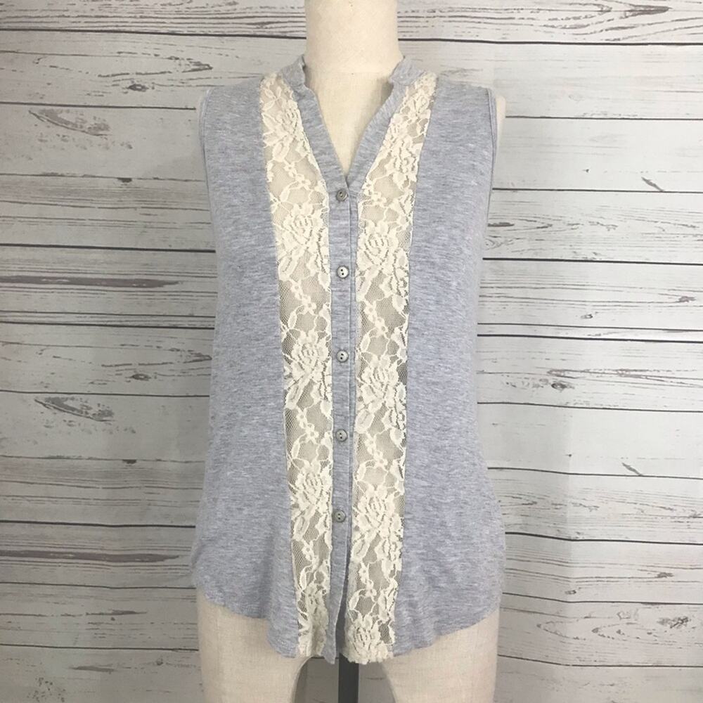 Mauve Gray Lace Sleeveless Button Down Top - Women's Size S